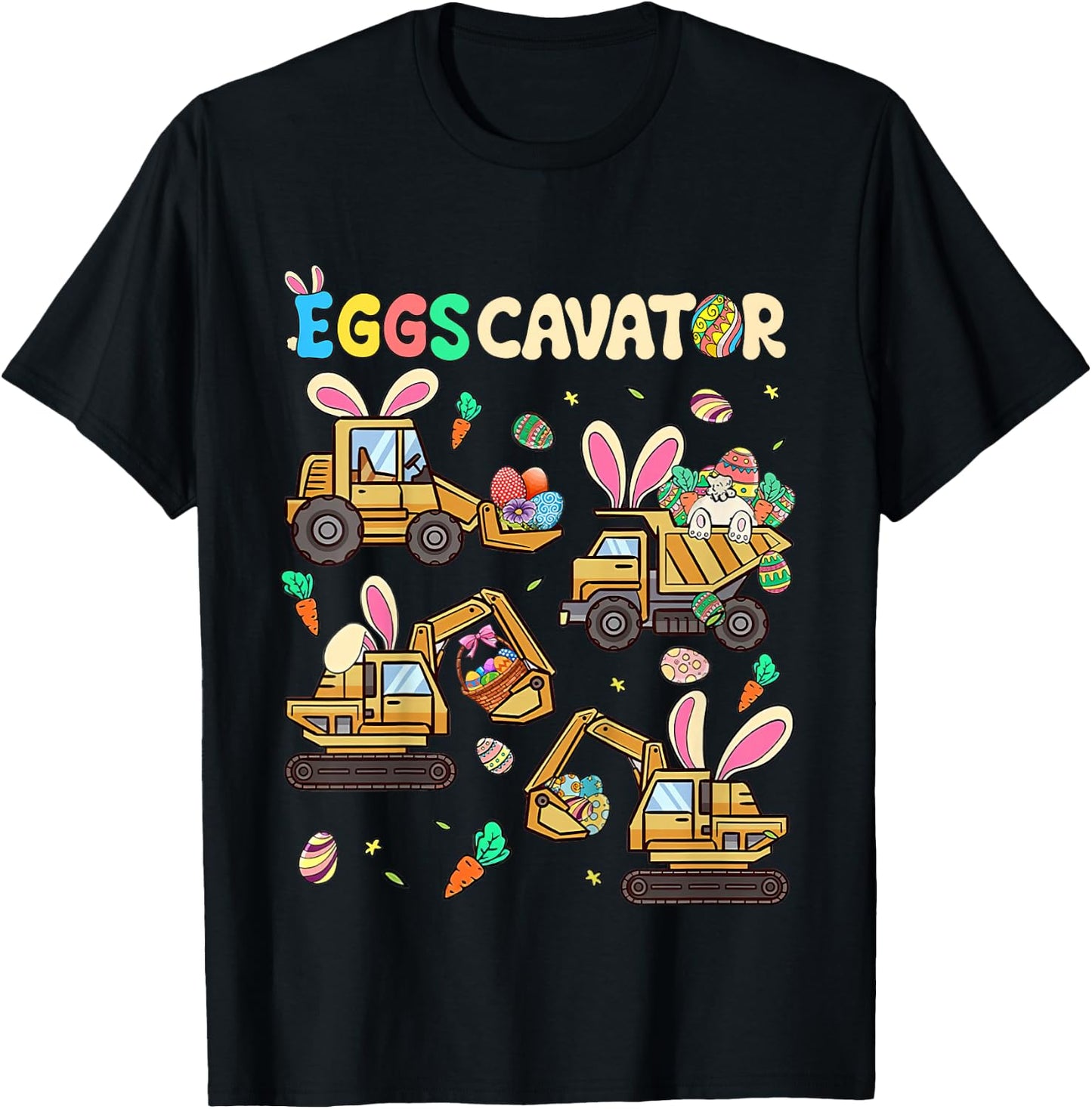 Kids Eggscavator Easter Construction Truck Excavator Toddler Boys T-Shirt - T-Shirt | Black