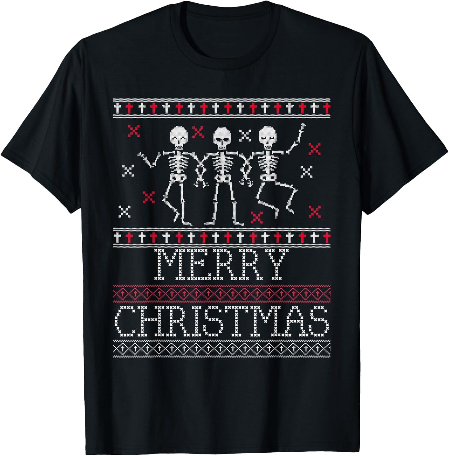 Xmas Ugly Sweater Goth Spooky Dancing Skeleton Christmas T-Shirt - T-Shirt | Black