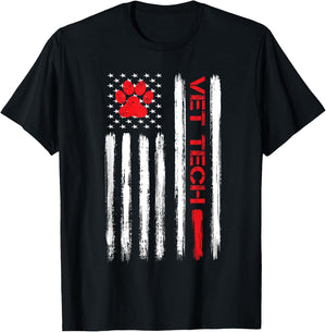 Vet Tech Veterinary Technician American Flag Paw Print Gift T-Shirt - T-Shirt | Black