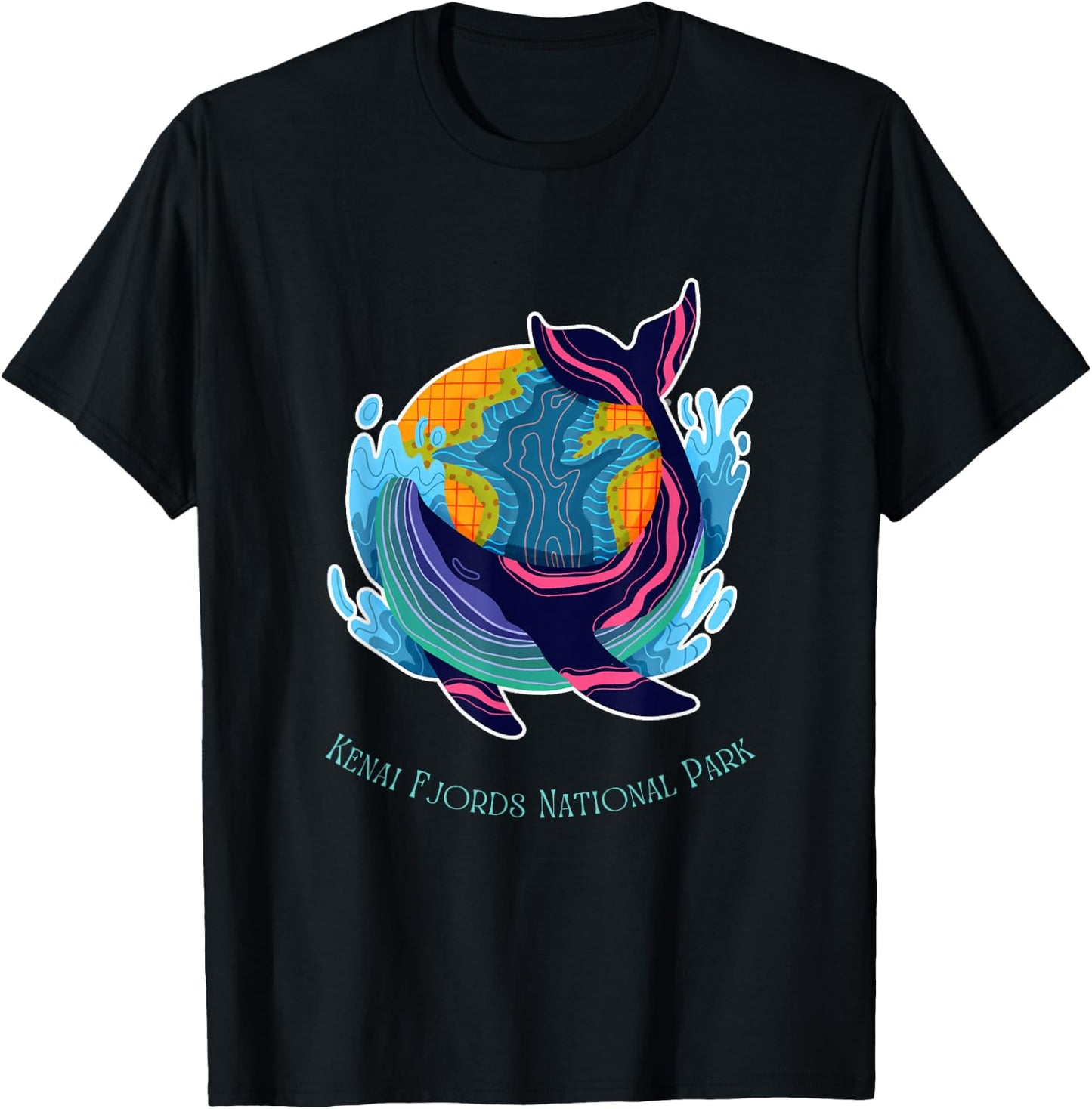 Kenai Fjords National Park Colorful Abstract Indigo Whale T-Shirt - T-Shirt | Black