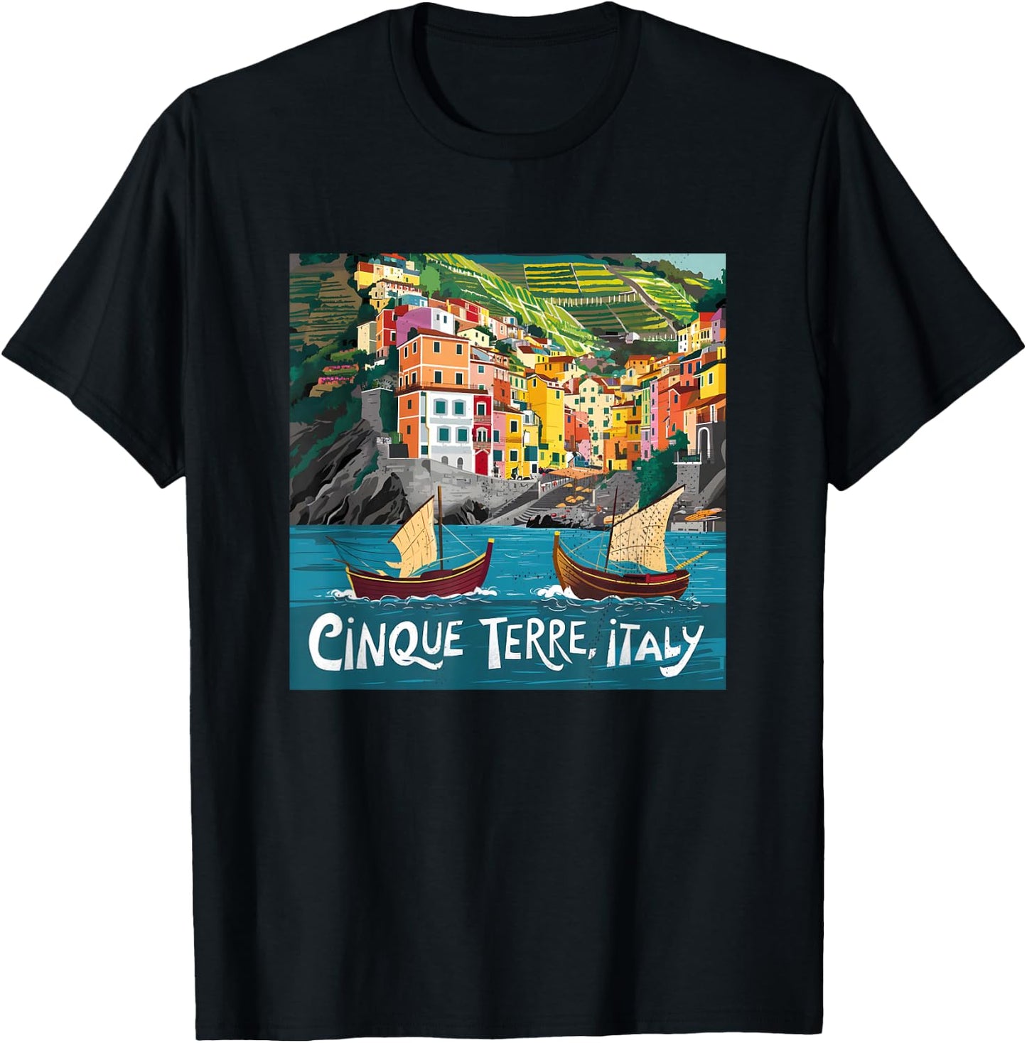 Cinque Terre Italy , Black, S T-Shirt - T-Shirt | Black