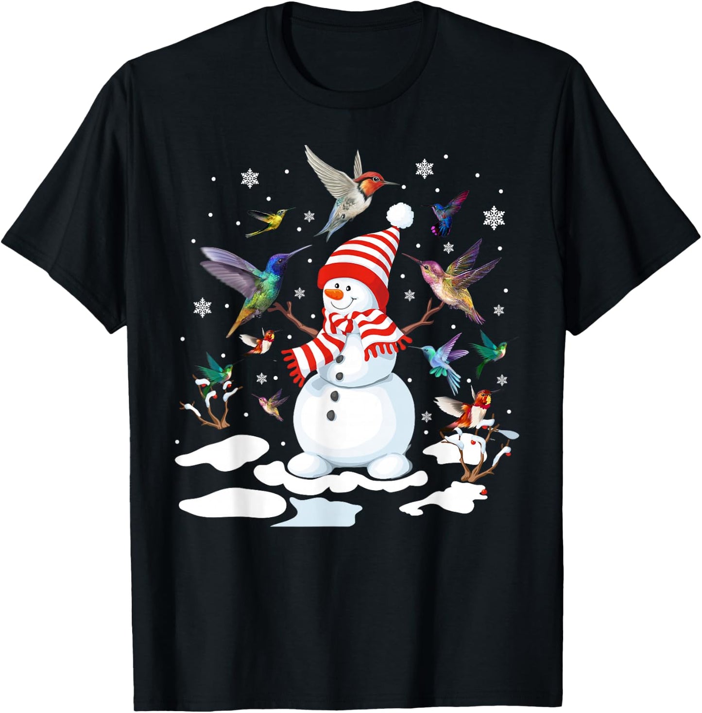 Hummingbirds Snowman Funny Christmas Animal Bird Lovers T-Shirt - T-Shirt | Black