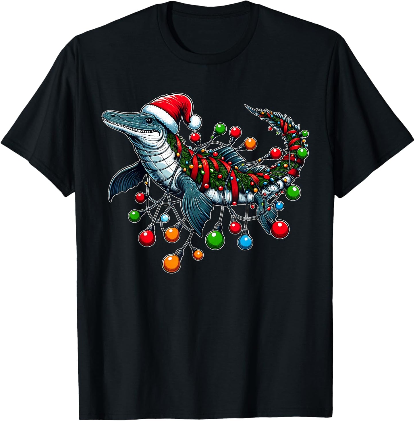 Mosasaurus Dinosaur Christmas Hat Xmas T-Shirt - T-Shirt | Black