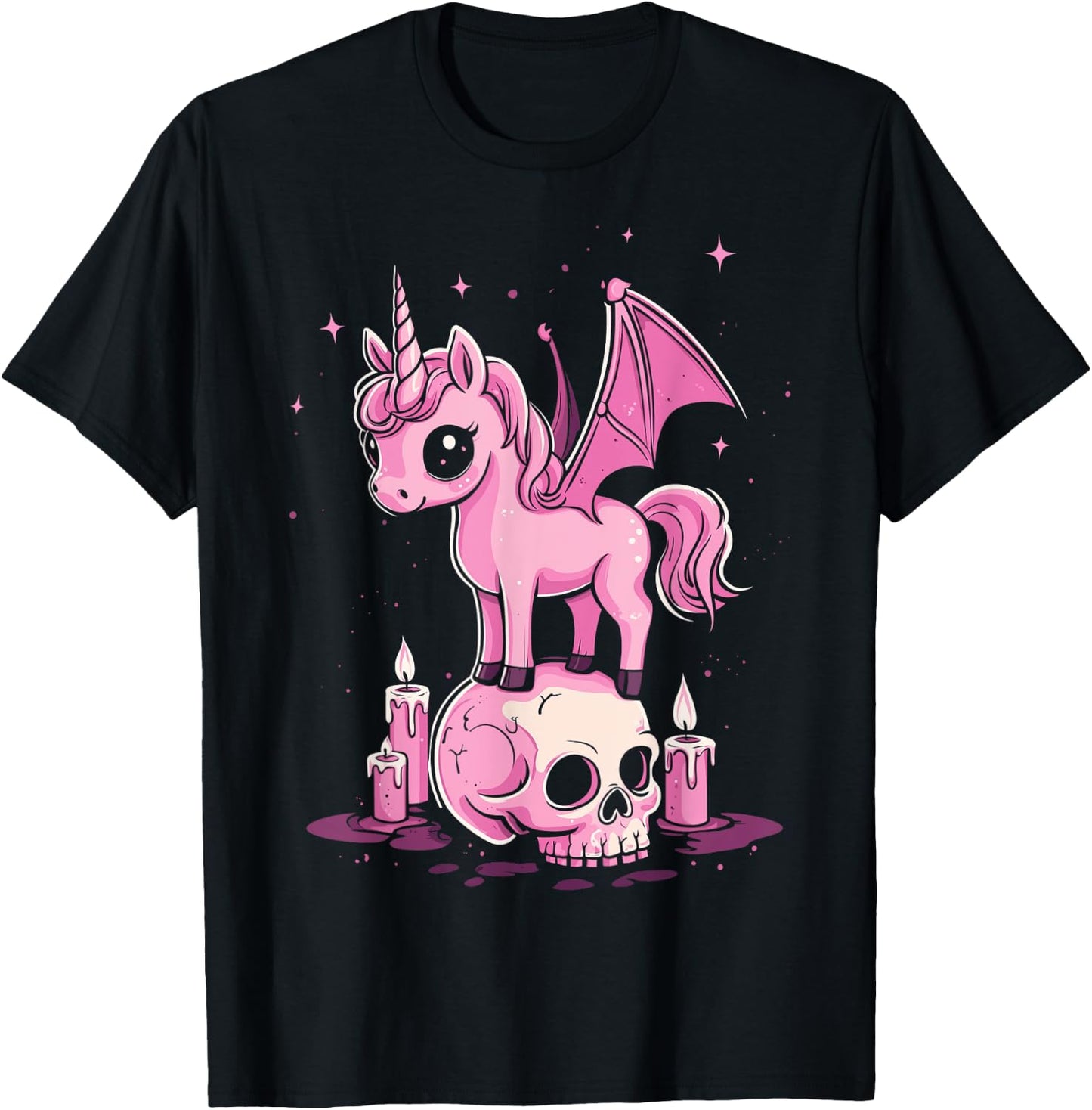 Kaiju Cute Kawaii Unicorn Pink Pastel Goth Aesthetic Skull T-Shirt - T-Shirt | Black