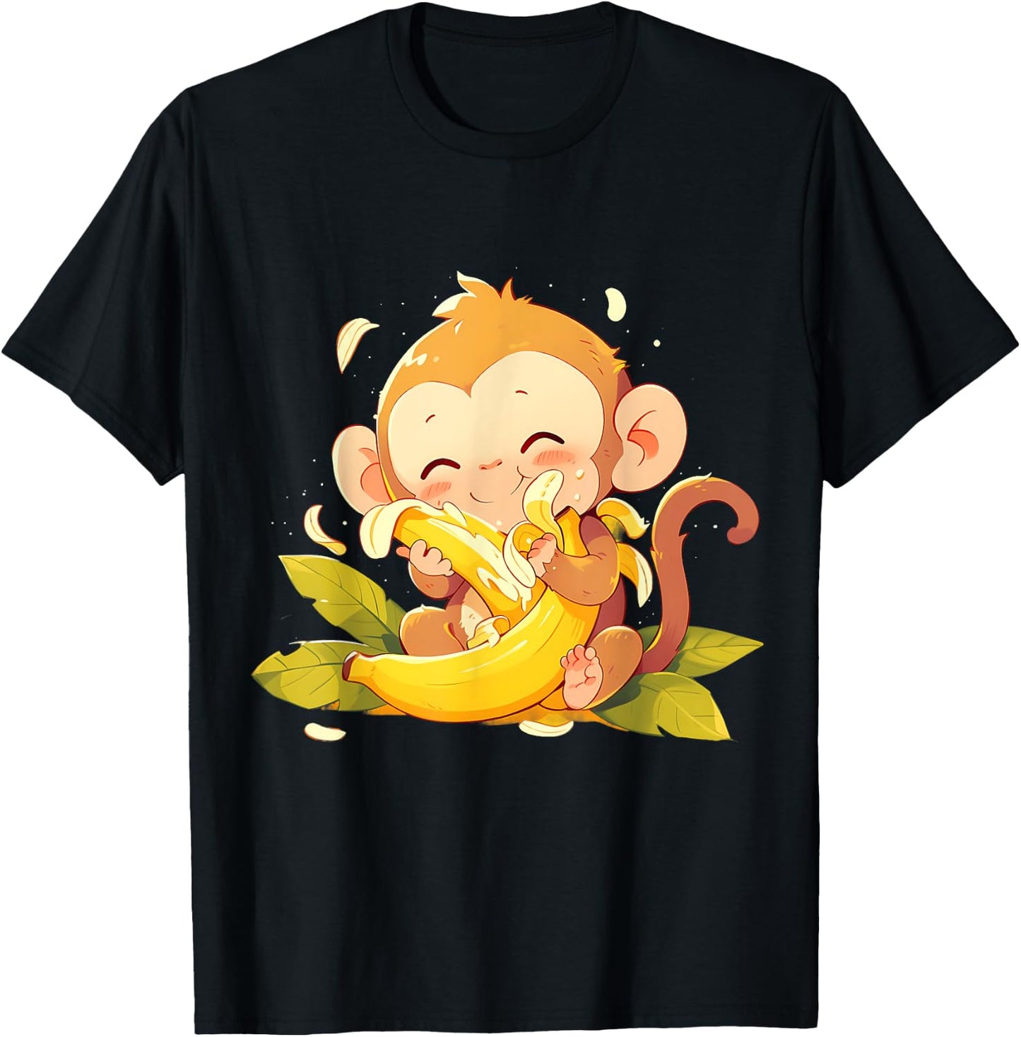 Banana Monkey Colourful Artwork Drawing Cute Monkey T-Shirt - T-Shirt | Black