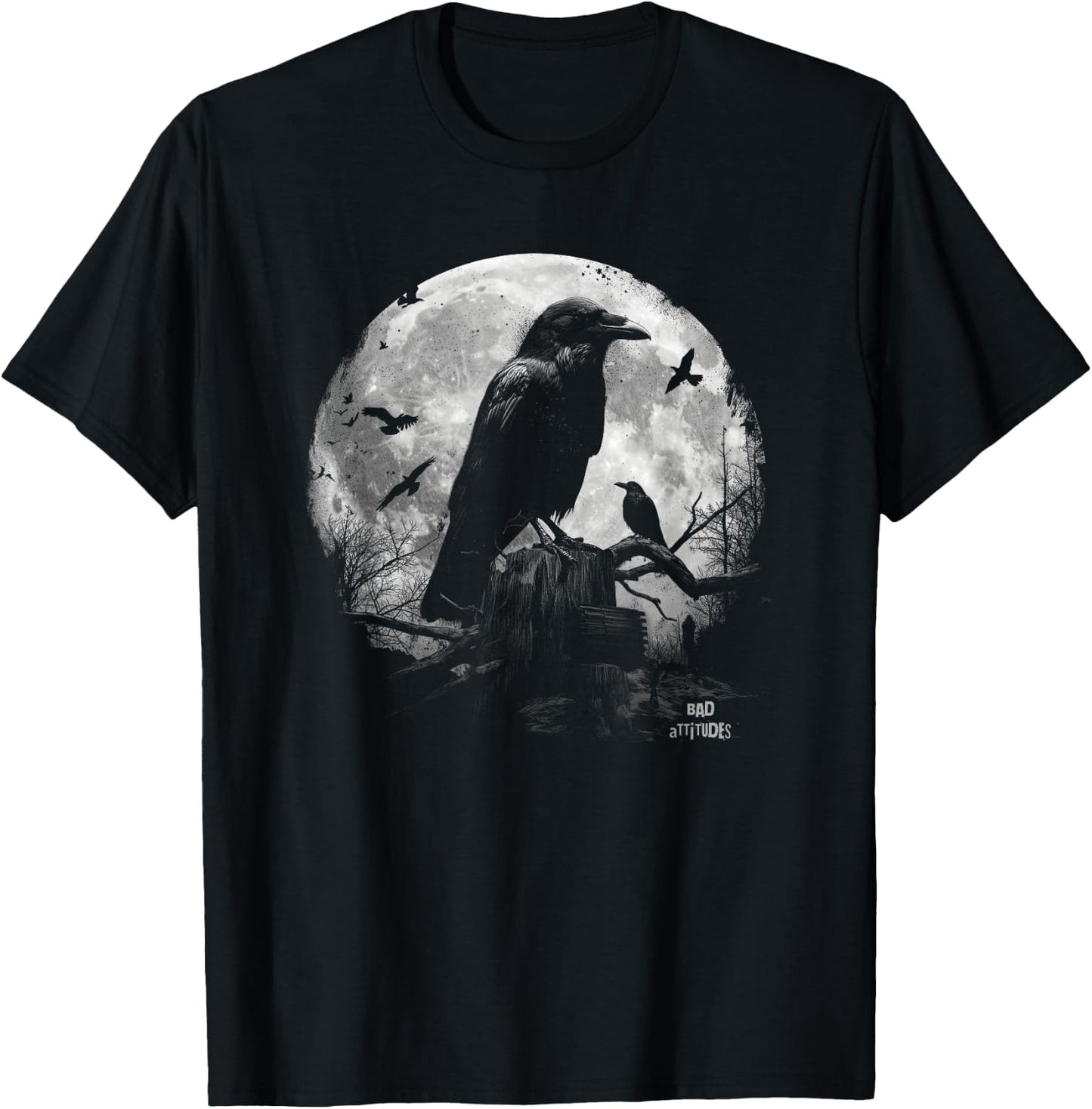 Ravencore Gothic Grunge Aesthetic Raven Dark Art Crow Moon T-Shirt - T-Shirt | Black