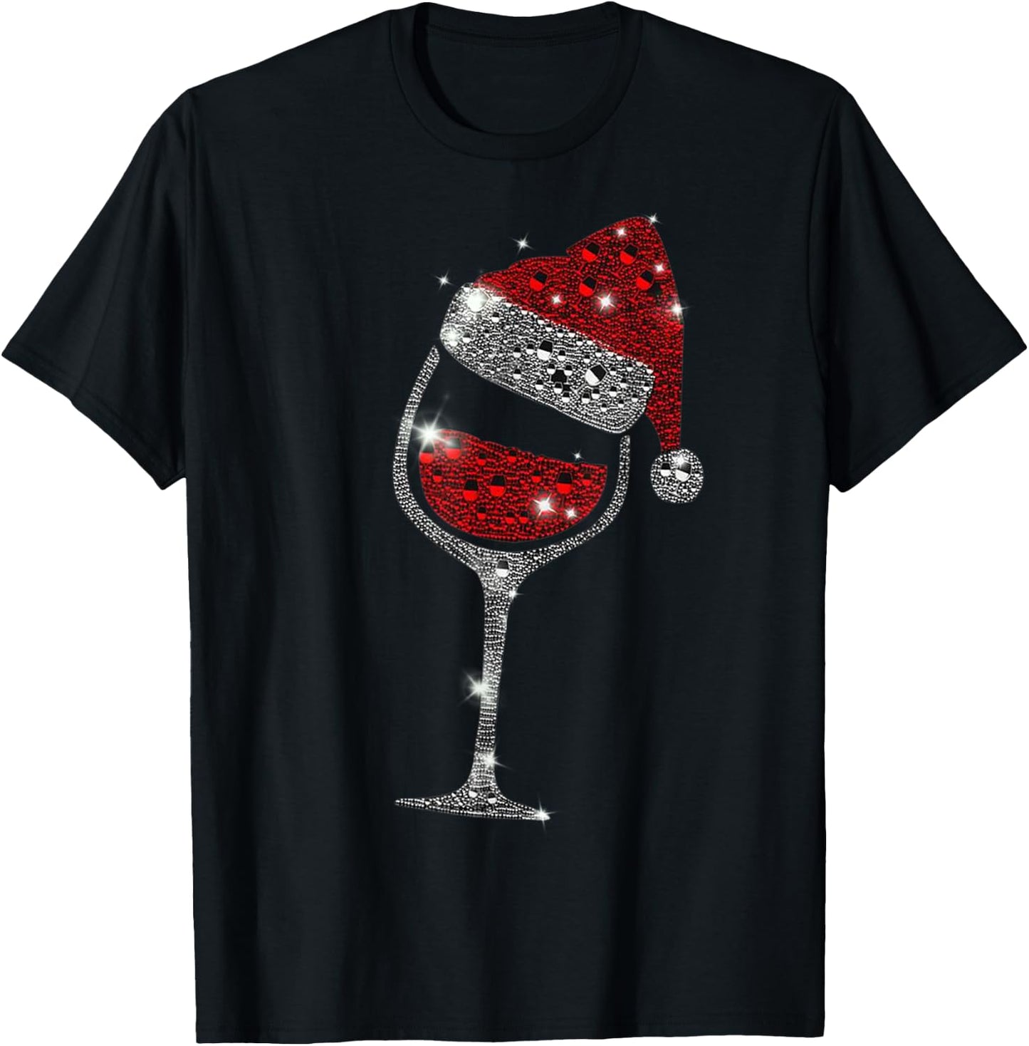 Glass of Red Wine Santa Hat Christmas Women Family T-Shirt - T-Shirt | Black