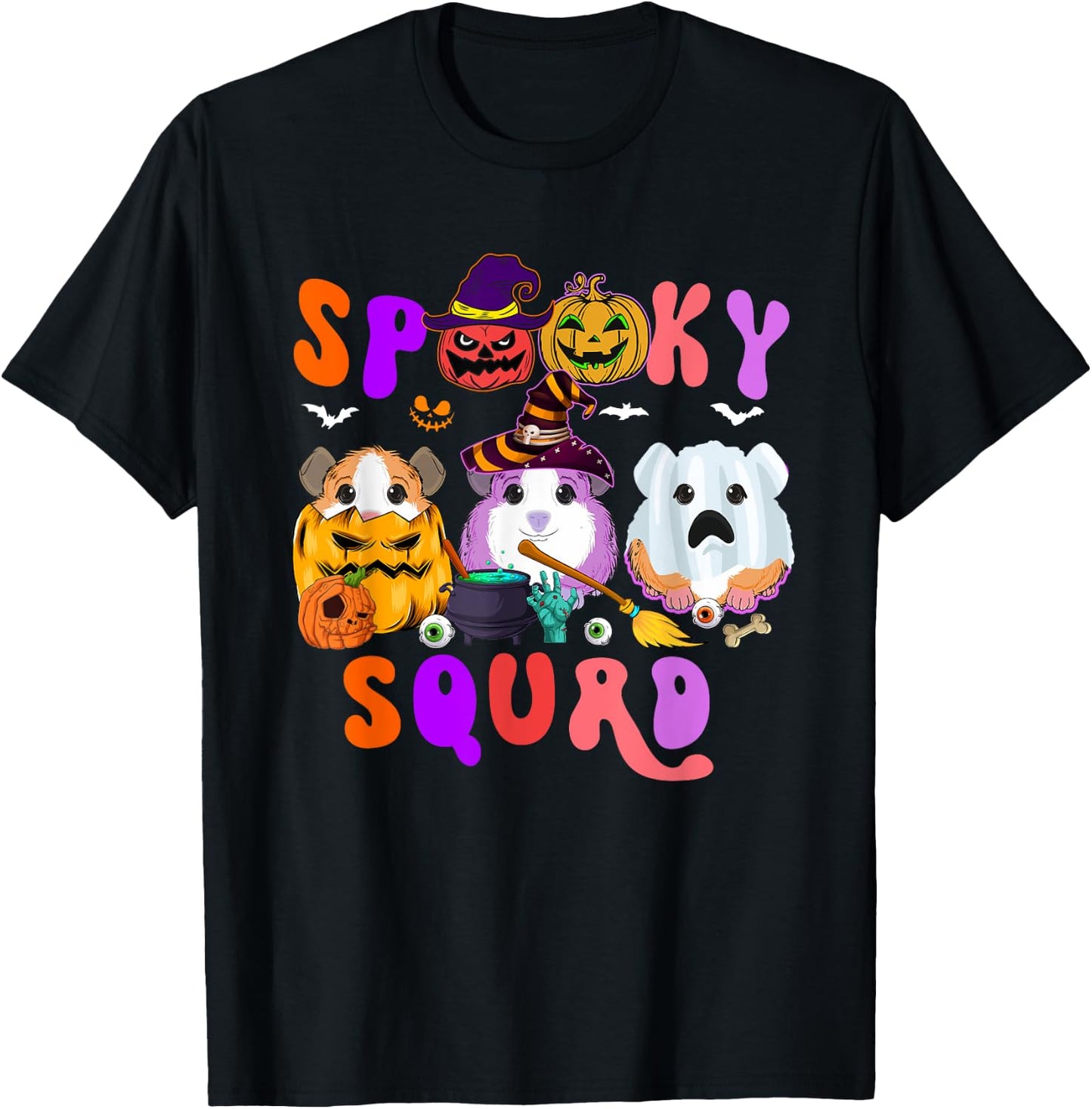 Spooky Squad Three Halloween Guinea Pigs As Witch Boo T-Shirt - T-Shirt | Black