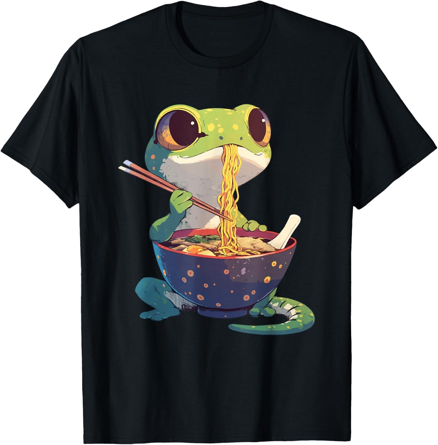 Gecko Eating Ramen Noodles Japanese Food Lizards T-Shirt - T-Shirt | Black