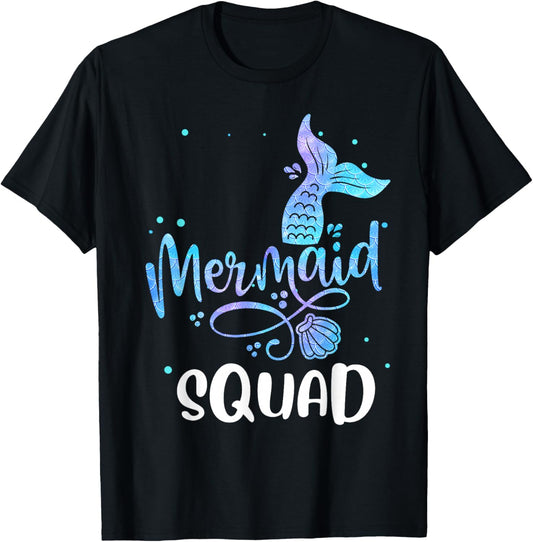 Mermaid Squad Cute Girls Birthday Squad Mermaid Tail Party T-Shirt - T-Shirt | Black