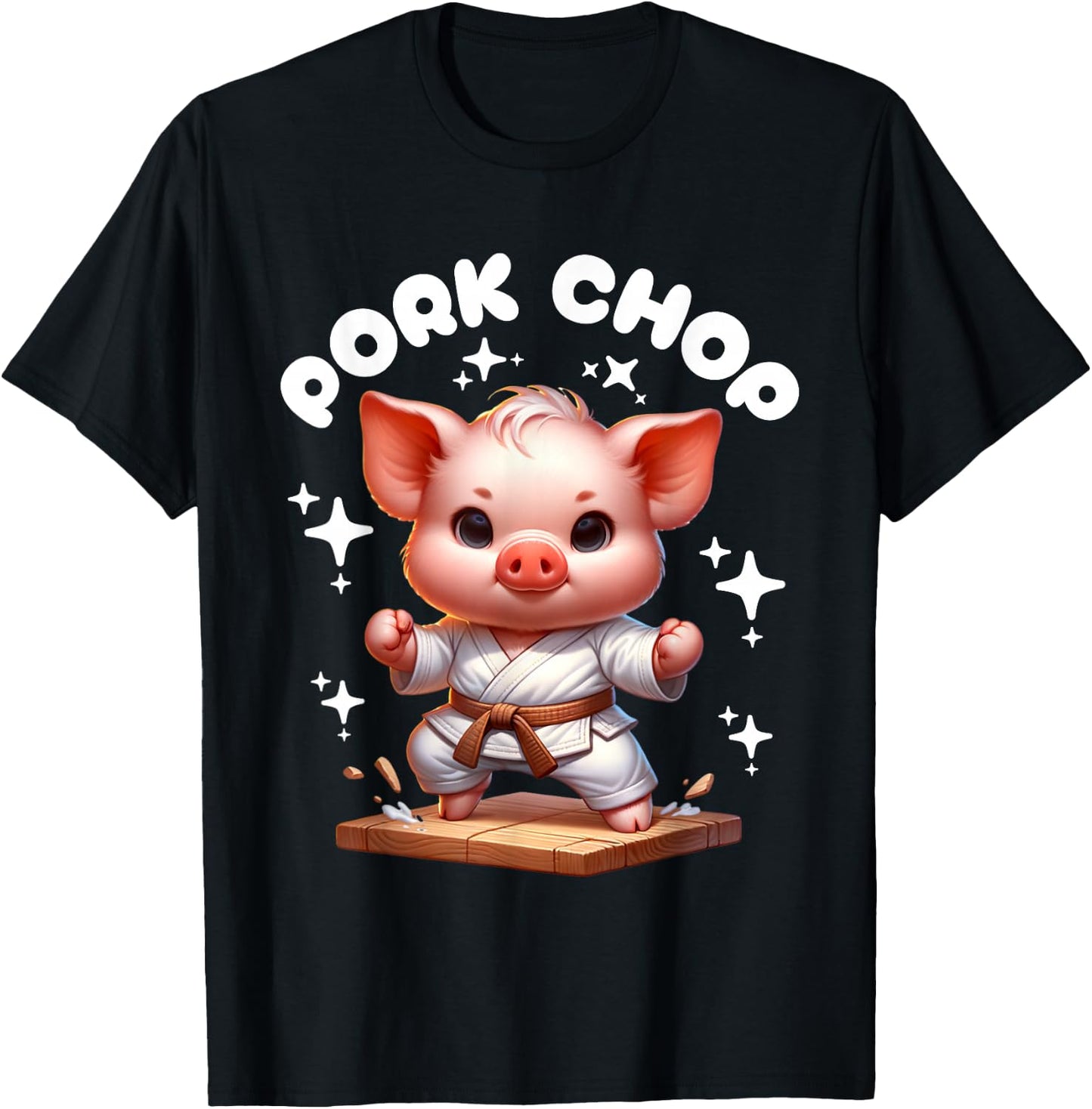 Children's Karate Cute Pork Chop Funny Karate Pun Pig Martial Arts T-Shirt - T-Shirt | Black