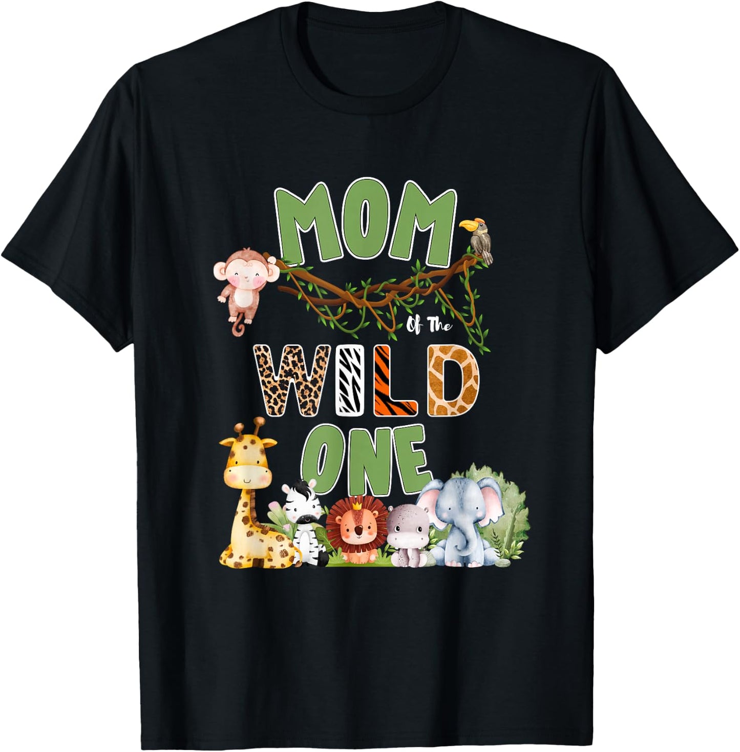 Mom of The Wild One 1st Birthday Safari Family T-Shirt - T-Shirt | Black
