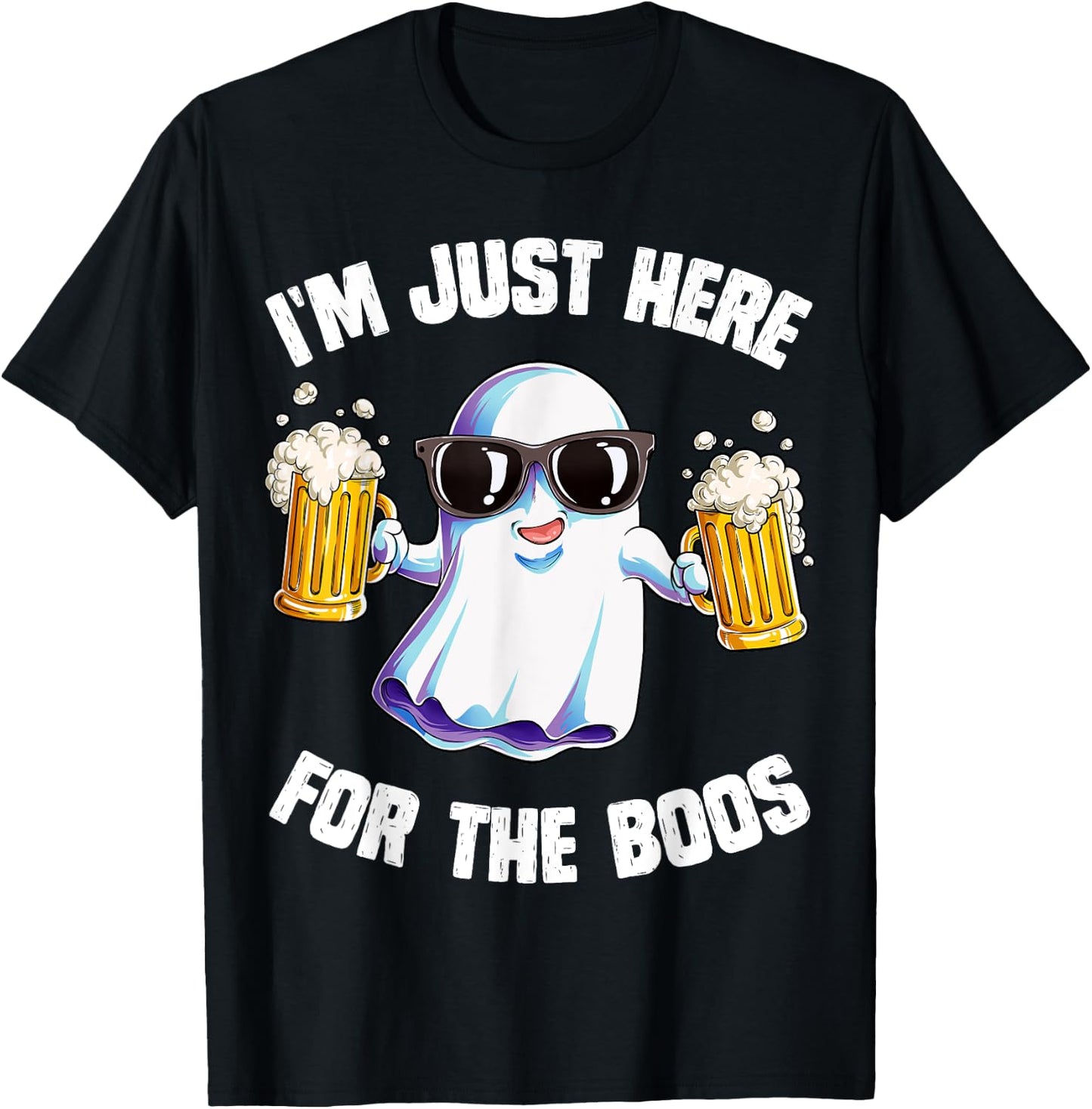 I'm Just Here For The Boos Funny Halloween Ghost Men Women T-Shirt - T-Shirt | Black