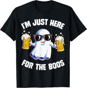 I'm Just Here For The Boos Funny Halloween Ghost Men Women T-Shirt - T-Shirt | Black