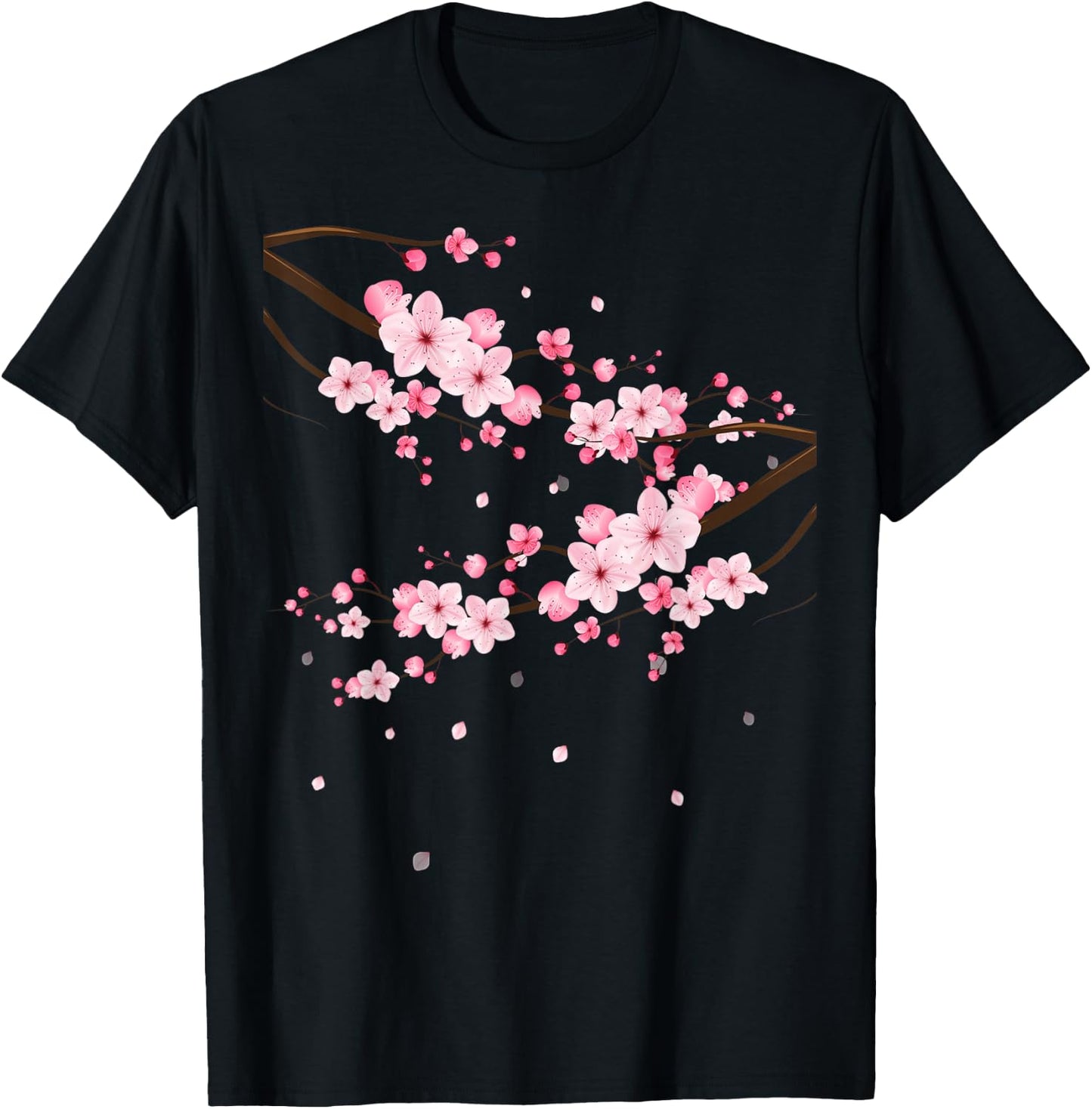 LiveHappy Damen Sakura Kirschblüten Grau Klein -Erwachsene -Kinder Klassisch Geblümt Klassische Passform Kurzarm Rundhals Imported Polyester 100% Baumwolle, Polyester Alle Count 1 T-Shirt - T-Shirt | Black