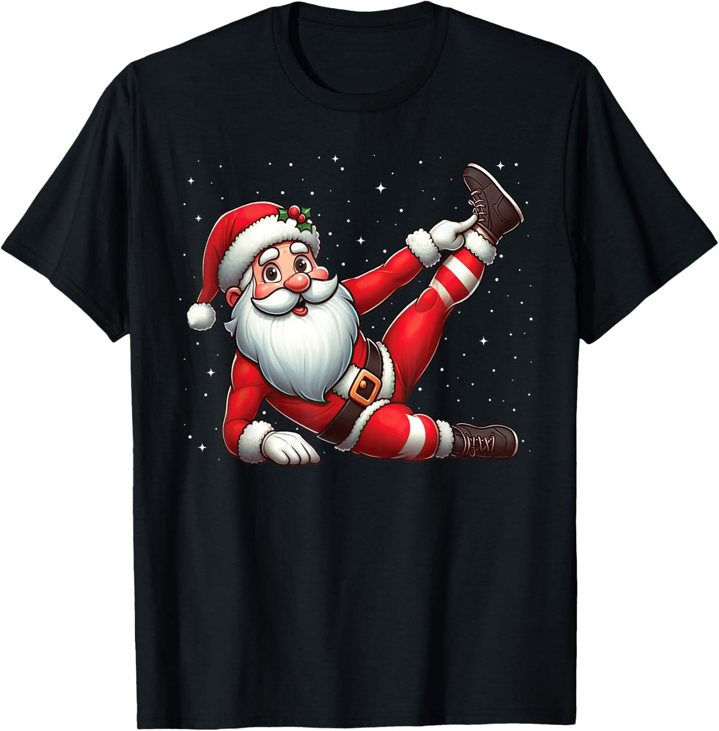 Santa Claus Exercise Gym Fitness Training Christmas Snow , Black, S T-Shirt - T-Shirt | Black