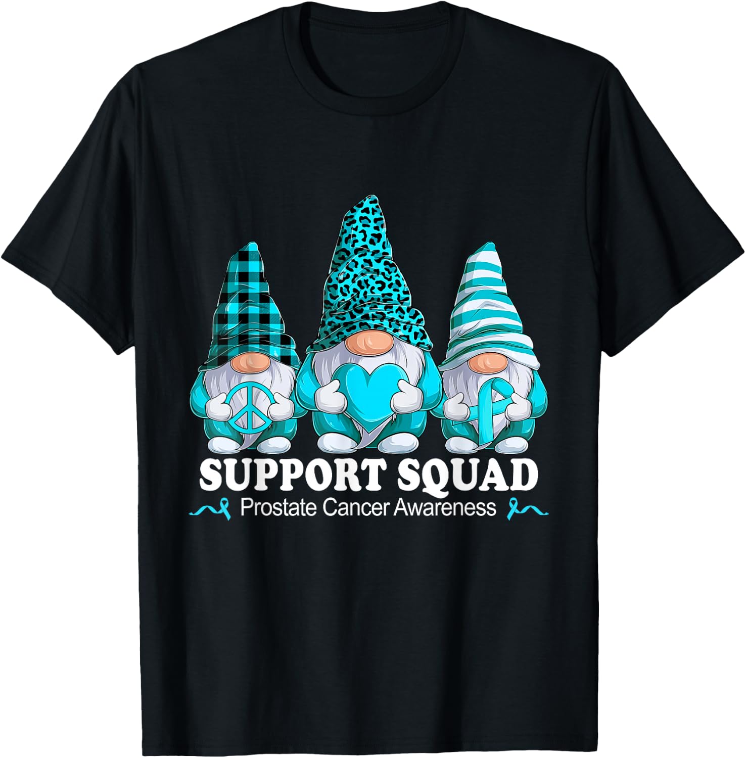 Leopard Buffalo Plaid Gnome Support Squad Prostate Cancer T-Shirt - T-Shirt | Black