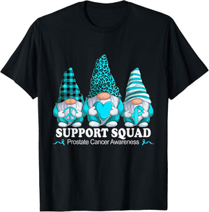 Leopard Buffalo Plaid Gnome Support Squad Prostate Cancer T-Shirt - T-Shirt | Black