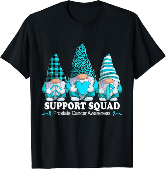 Leopard Buffalo Plaid Gnome Support Squad Prostate Cancer T-Shirt - T-Shirt | Black