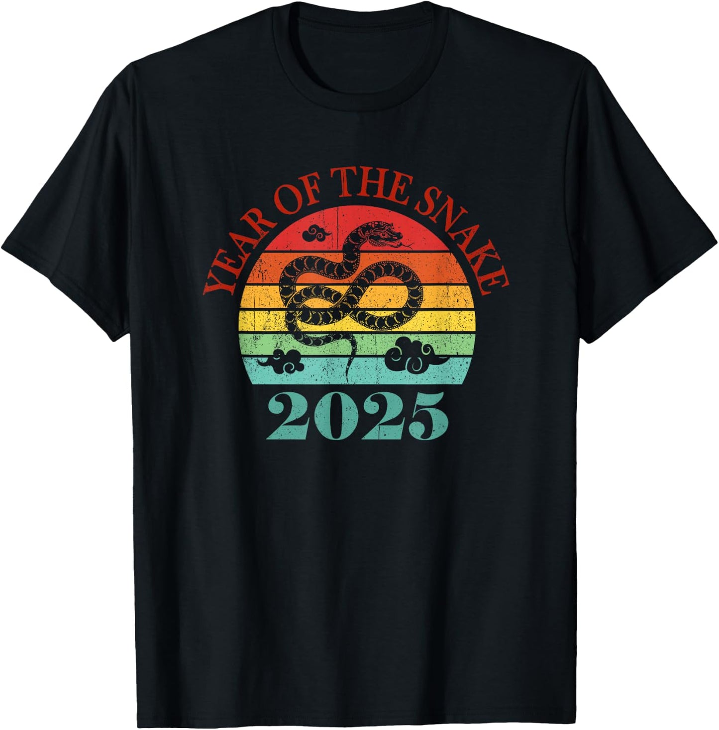 Chinese New Year 2025 Retro Vintage Year of the Snake 2025 T-Shirt - T-Shirt | Black
