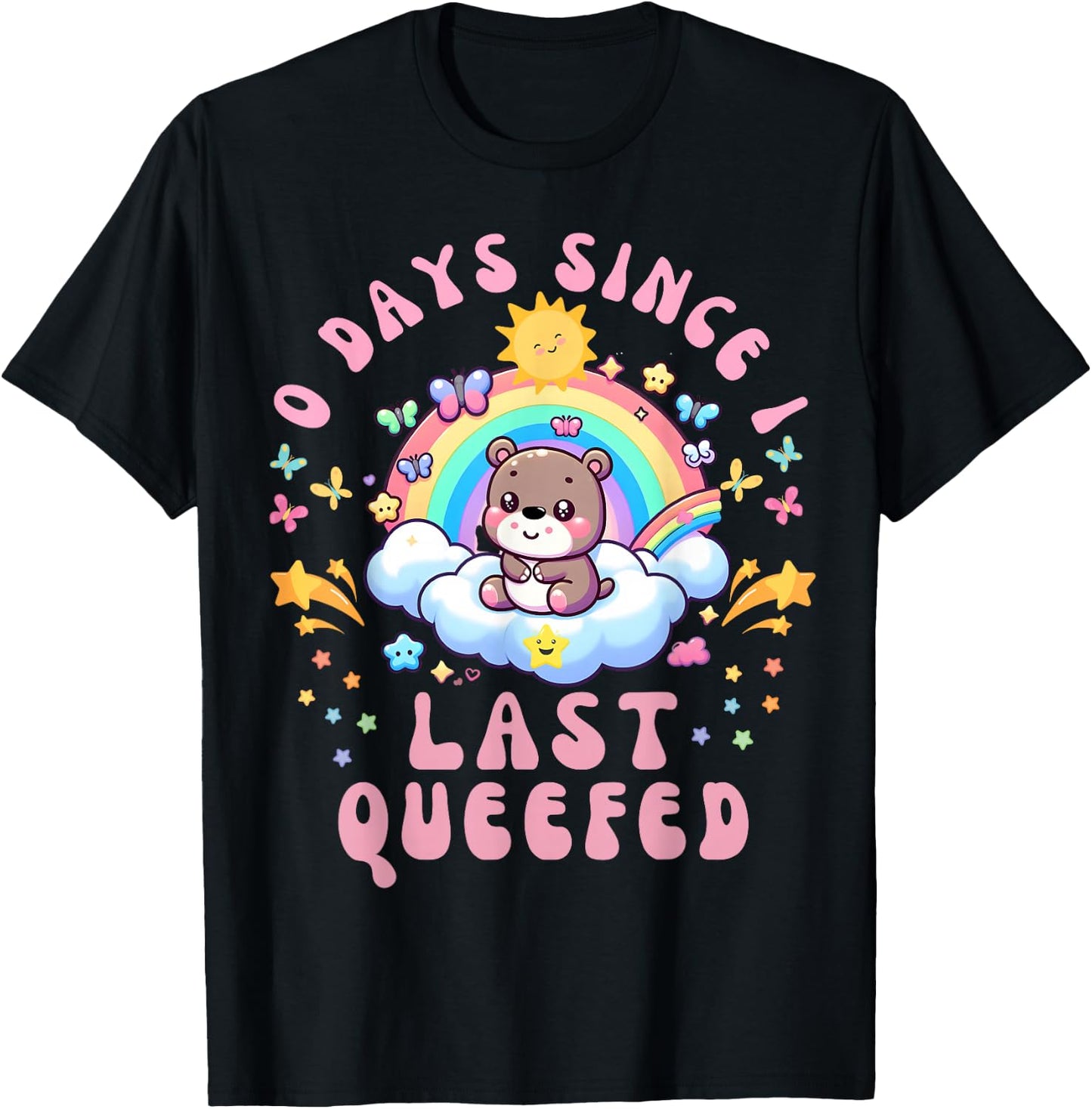0 Days Since I Last Queefed Funny Unhinged Moo Deng Queefed T-Shirt - T-Shirt | Black