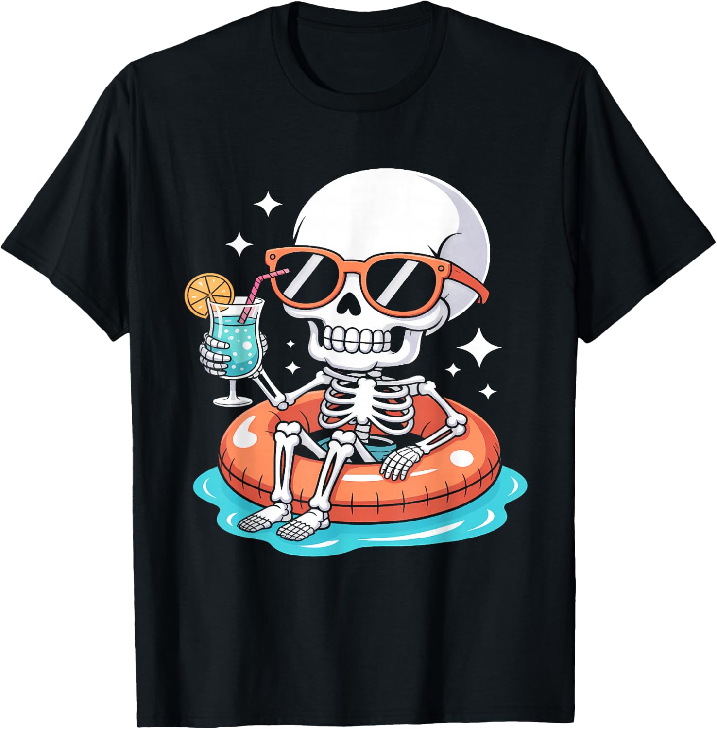 Chillin' Skeleton with Drink Halloween Summerween T-Shirt - T-Shirt | Black