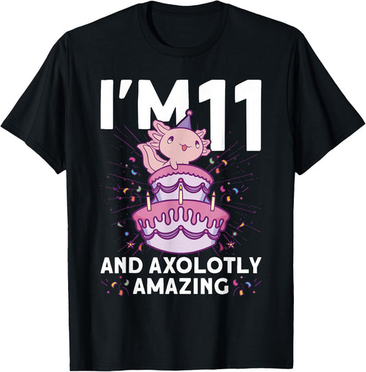 I'm 11 bday Axolotl party cute 11th Birthday Kids Axolotl T-Shirt - T-Shirt | Black