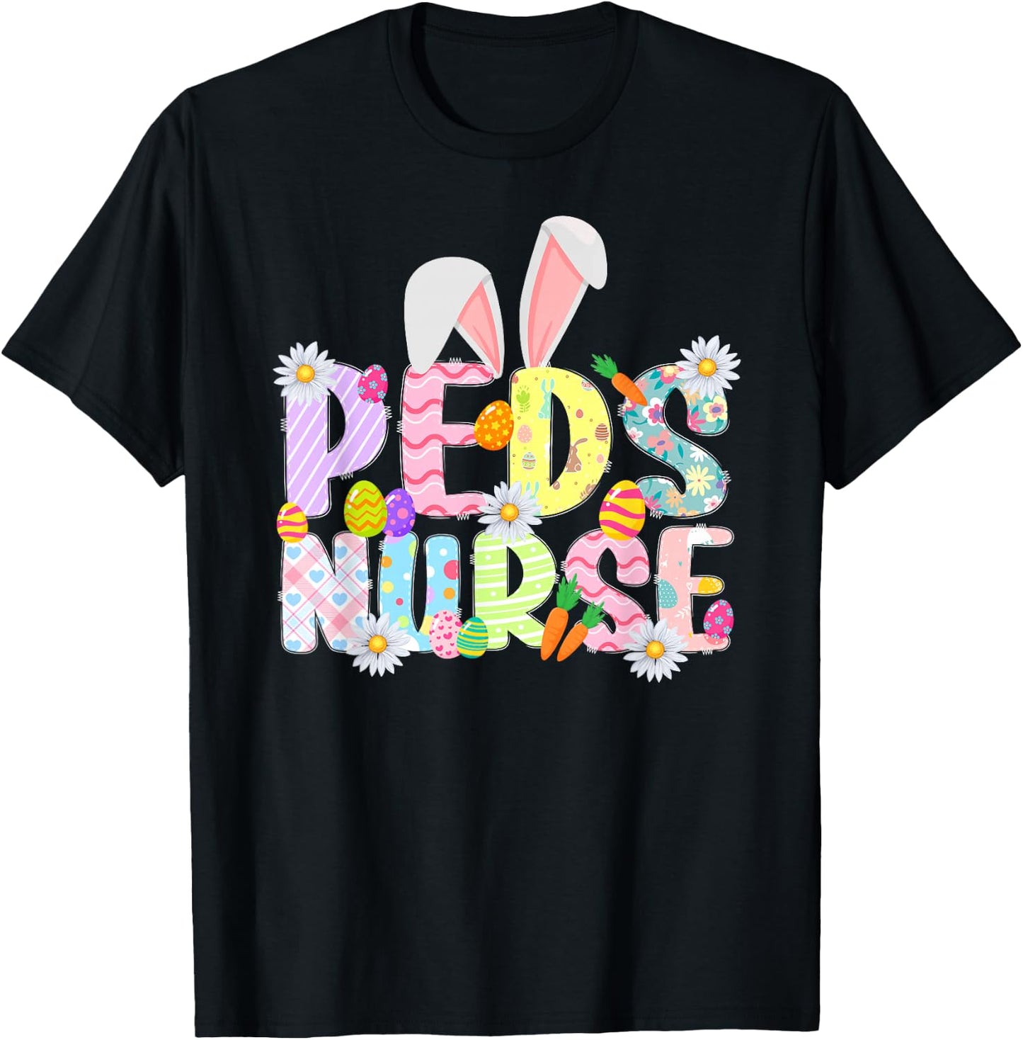 Peds Nurse Easter Bunny Pediatric Nurse Easter Day T-Shirt - T-Shirt | Black