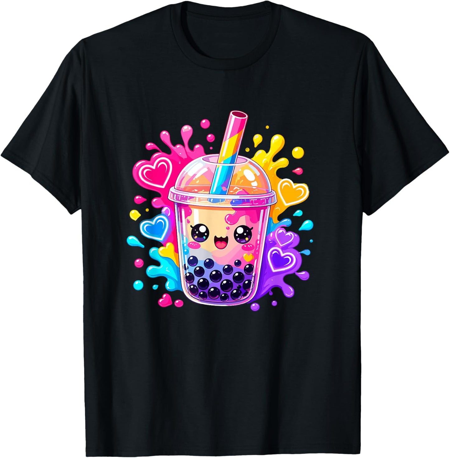 Niedliche Kawaii Boba Bubble Tea Lover Anime Herzen T-Shirt - T-Shirt | Black