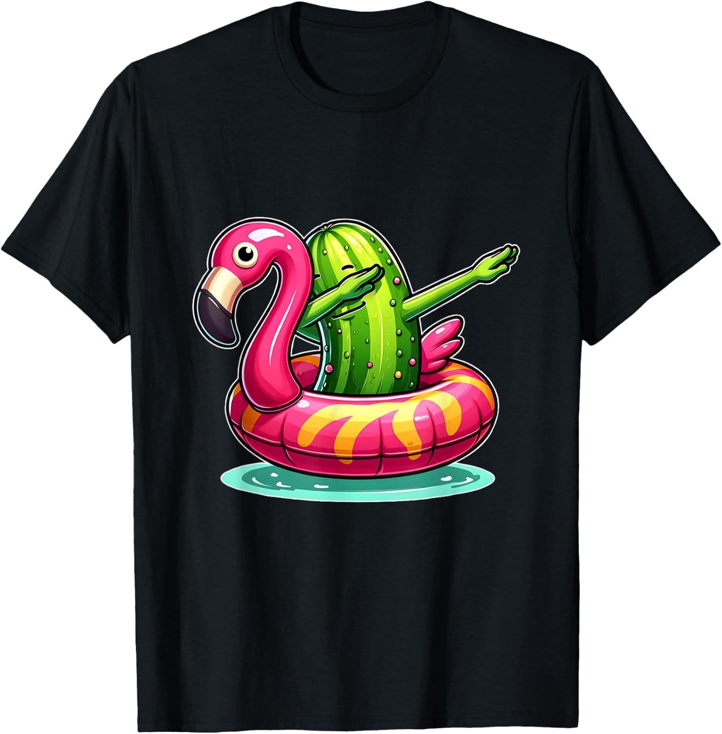 Unique Dabbing Pickle Flamingo Summer Fun Women Kids T-Shirt - T-Shirt | Black