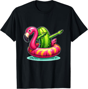 Unique Dabbing Pickle Flamingo Summer Fun Women Kids T-Shirt - T-Shirt | Black