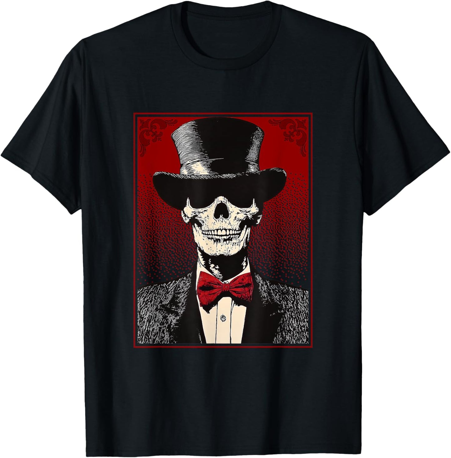 Skull in a Top Hat - Skeleton Wearing Hat and Tie T-Shirt - T-Shirt | Black