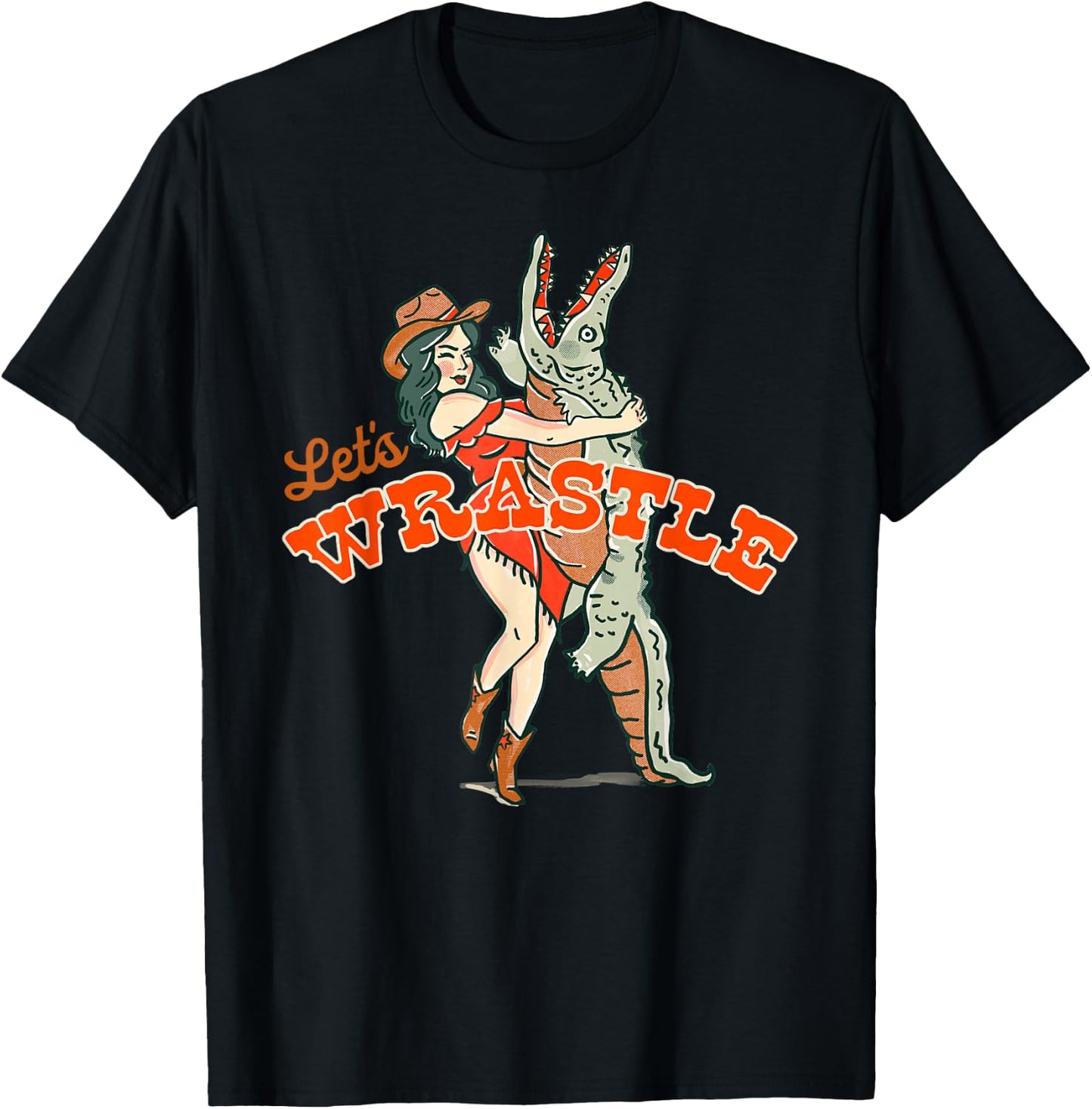 Let's Wrastle: New Orleans Bayou Cowgirl Alligator Wrestling T-Shirt - T-Shirt | Black