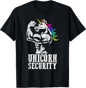 Unicorn Security Rainbow Muscle Manly Funny Christmas Gift T-Shirt - T-Shirt | Black