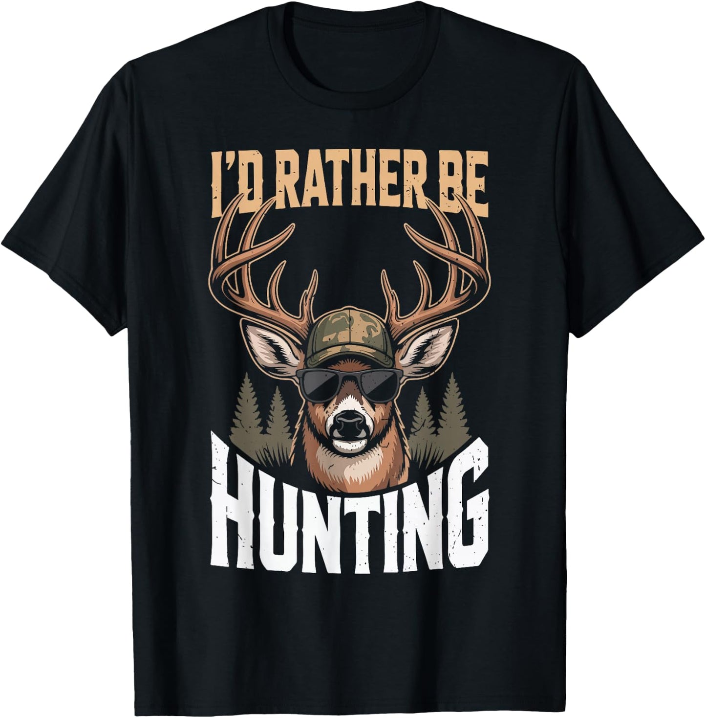 Id Rather Be Hunting Humor Boy Youth Camo Deer Hunting Funny T-Shirt - T-Shirt | Black