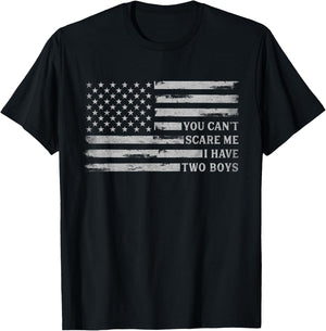 You Can't Scare Me I Have Two Boys Fathers Day Grey USA Flag T-Shirt - T-Shirt | Black