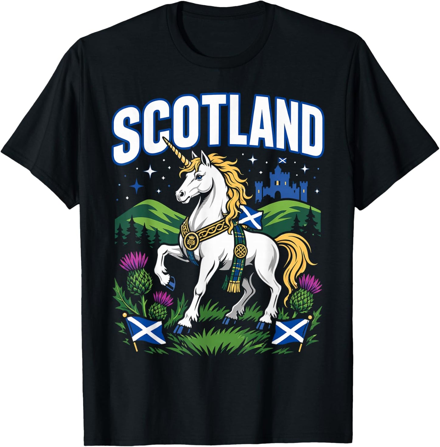 Men Scottish Unicorn Flag Thistle T-Shirt - T-Shirt | Black