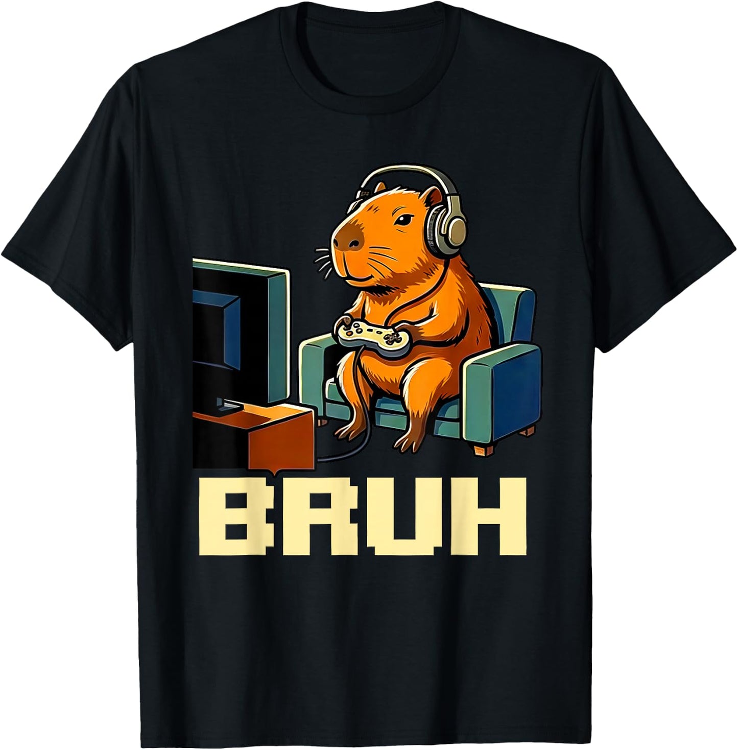 Bruh Video Games Boys Capybara Birthday Boy Bruh Gamer T-Shirt - T-Shirt | Black