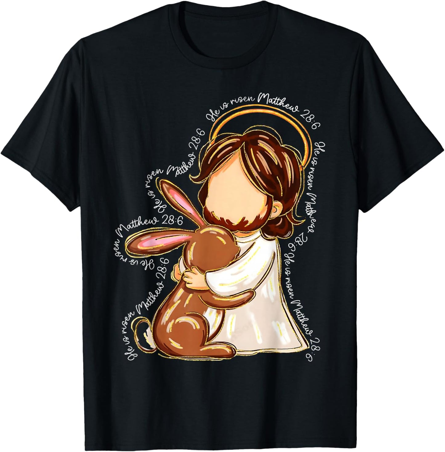 MATTHEW 28:6 Jesus Easter Hugging Bunny Christian Easter T-Shirt - T-Shirt | Black