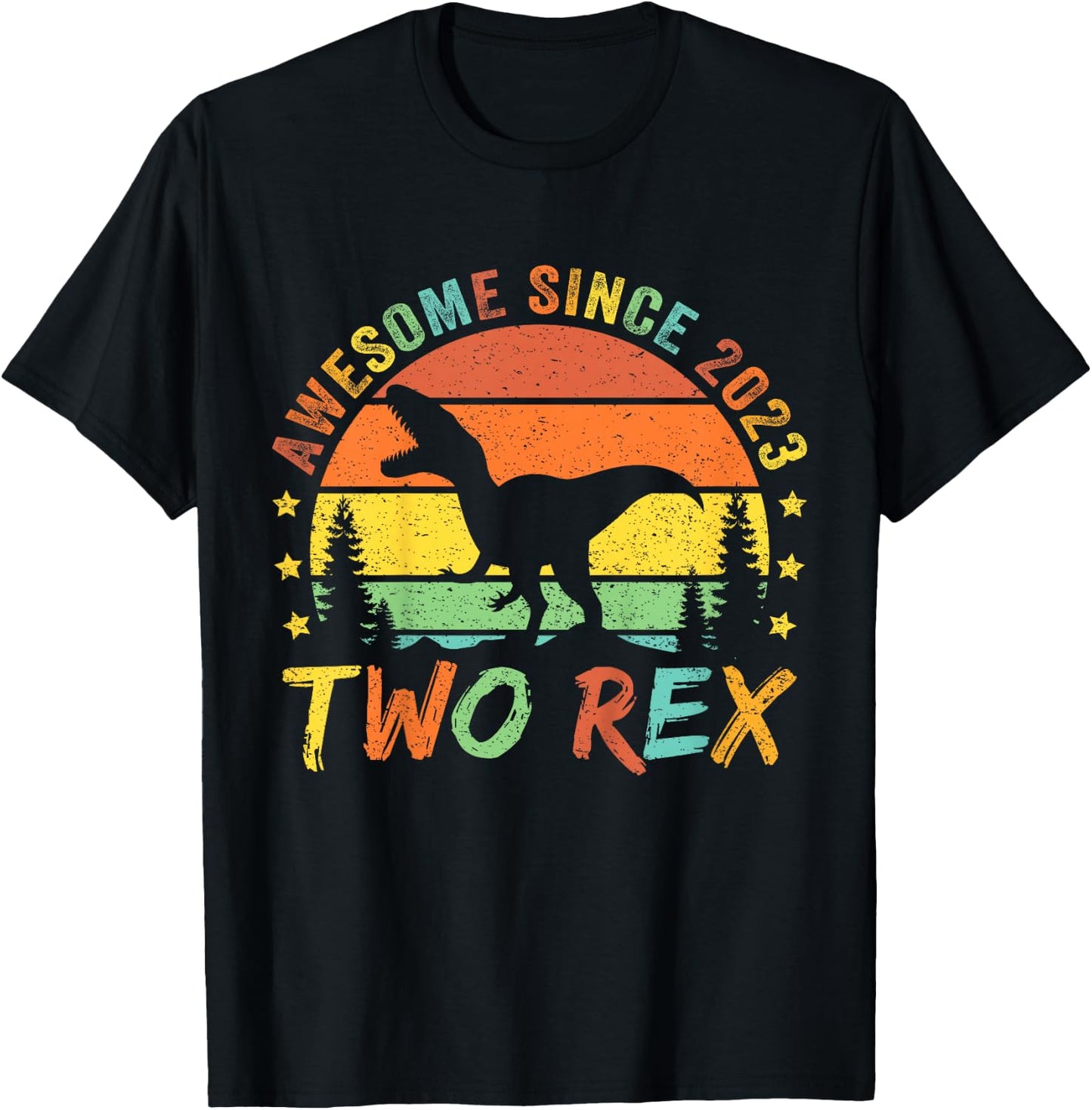 Kids Two Rex 2nd Birthday Boy Second Dinosaur 2 Year Old T-Shirt - T-Shirt | Black