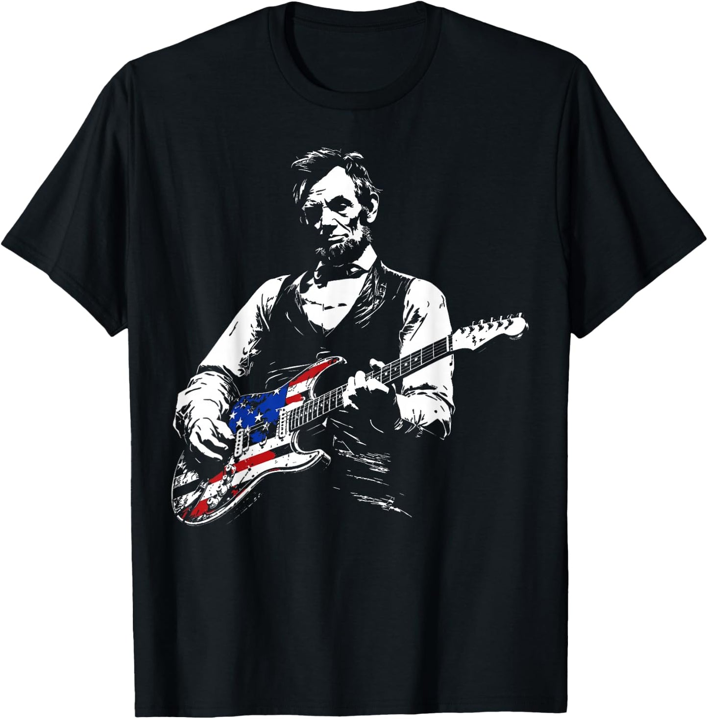 Abraham Lincoln American Flag Guitar Vintage Rock Music T-Shirt - T-Shirt | Black