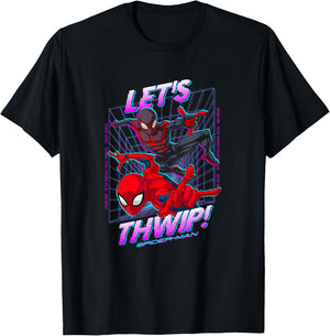 Marvel Comics Spider-Man Peter Parker Miles Morales Neon T-Shirt - T-Shirt | Black