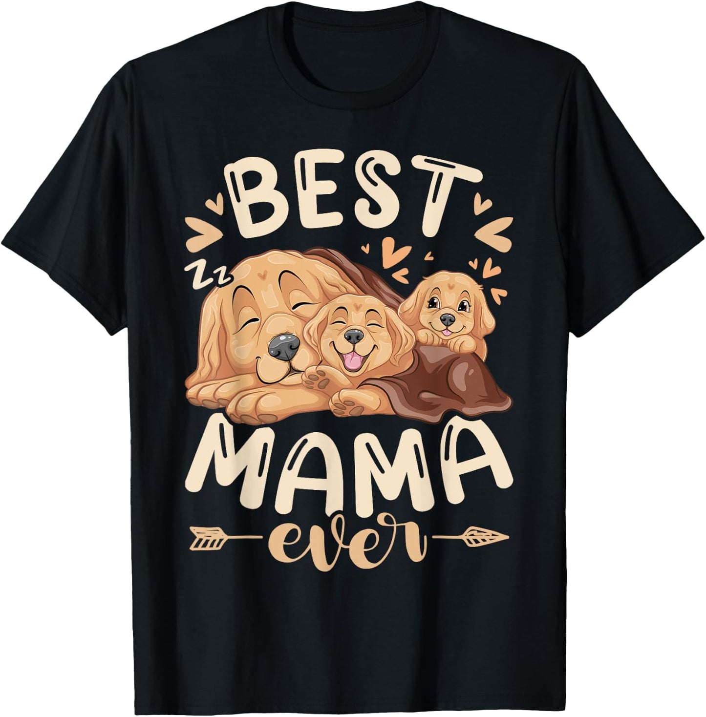 Best Mama Ever, Golden Retriever & 2 Puppies, Mothers Day T-Shirt - T-Shirt | Black