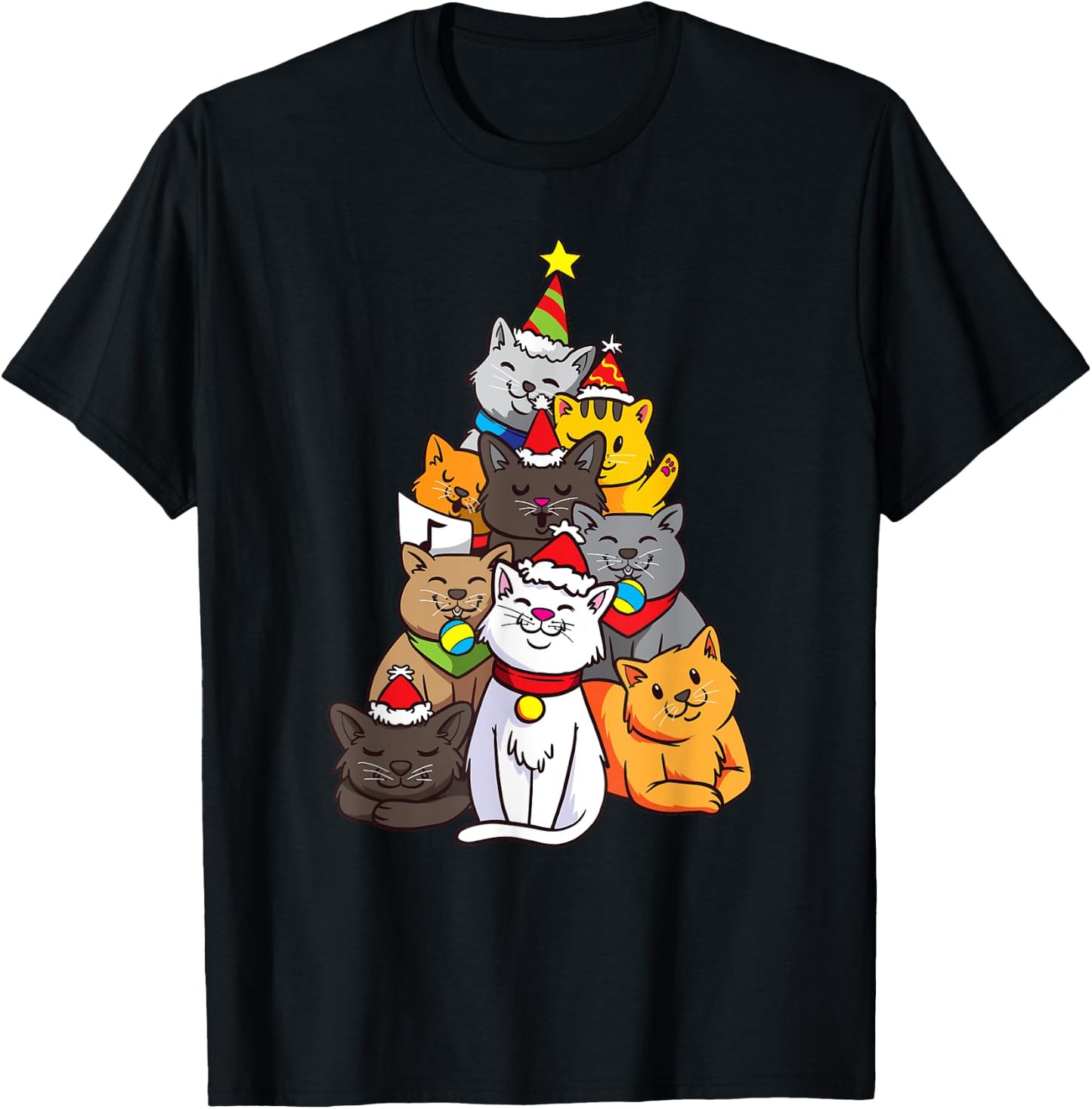 Cute Cat Tree Cats Kitten Christmas Christmas Tree T-Shirt - T-Shirt | Black