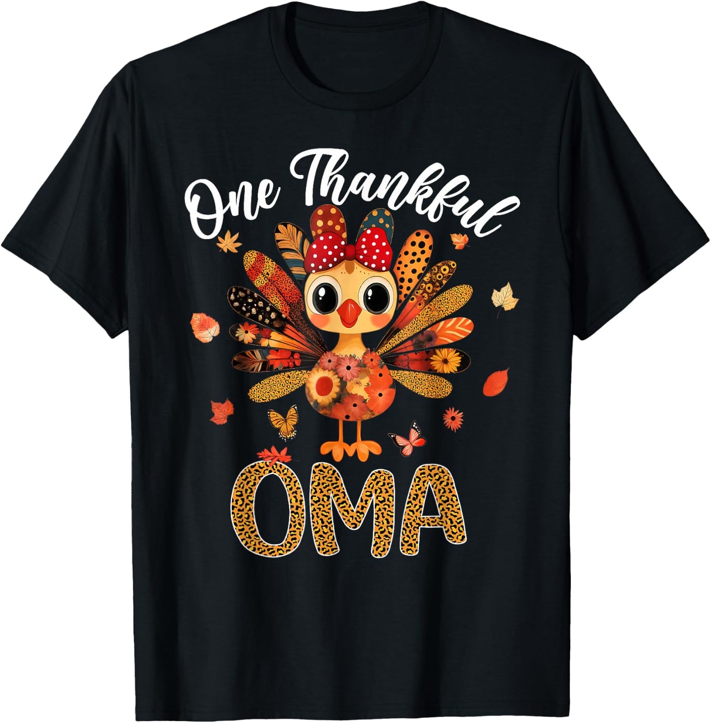 One Thankful Oma Autumn Fall Turkey Thanksgiving Women T-Shirt - T-Shirt | Black