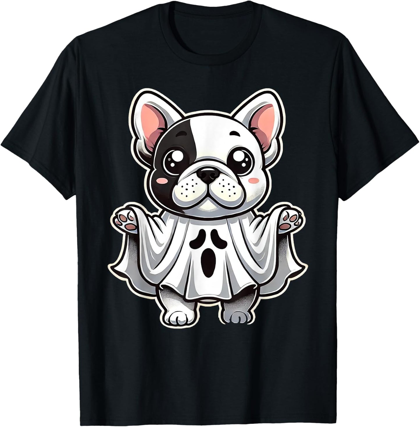 Cute French Bulldog Ghost Costume Puppy Halloween Pup Men Women Kids T-Shirt - T-Shirt | Black