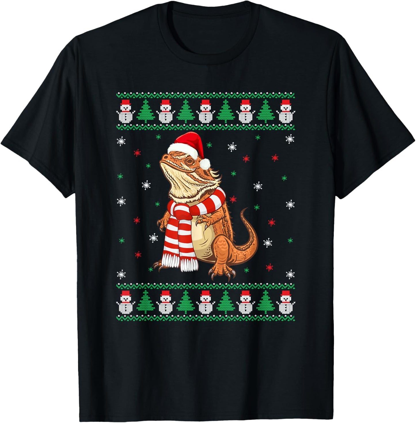 Bearded Dragon Animal Matching Family Ugly Christmas Sweater T-Shirt - T-Shirt | Black