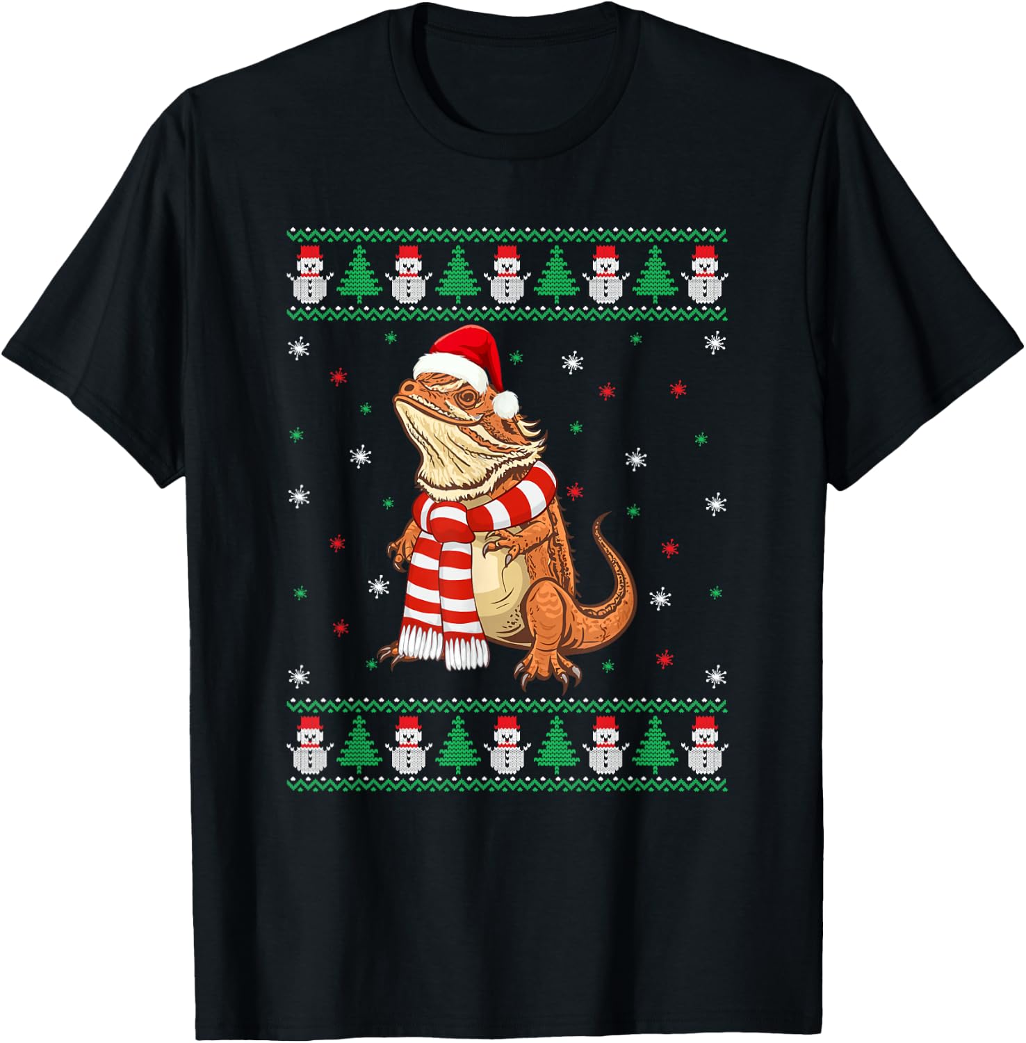Bearded Dragon Animal Matching Family Ugly Christmas Sweater T-Shirt - T-Shirt | Black