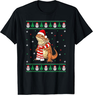 Bearded Dragon Animal Matching Family Ugly Christmas Sweater T-Shirt - T-Shirt | Black