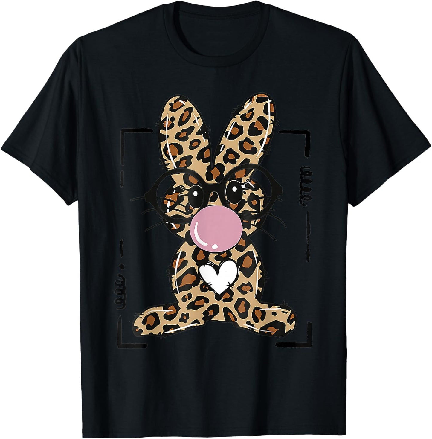 Leopard Rabbit Bunny Blowing Bubble Gum Easter Day T-Shirt - T-Shirt | Black